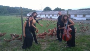 Las gallinas de Pazo de Vilane felices con la música del grupo Égloga