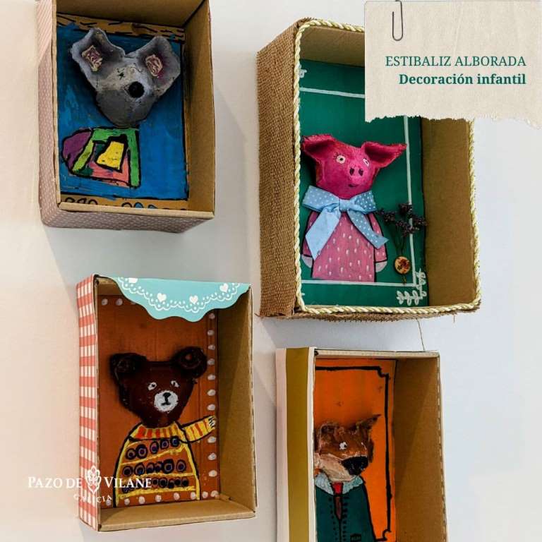 Adornos infantiles elaborados con cajas reutilizadas de Pazo de Vilane